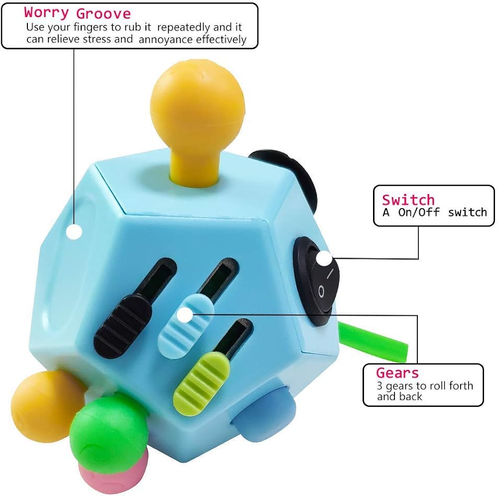 Uooefun 12 Side Fidget Cube Fidget Toy Cube Relief Stress And Anxiety Depression Anti For Kids And Adults With Add Adhd Ocd Autism Blue Mix Colors Clothing Amazon Com