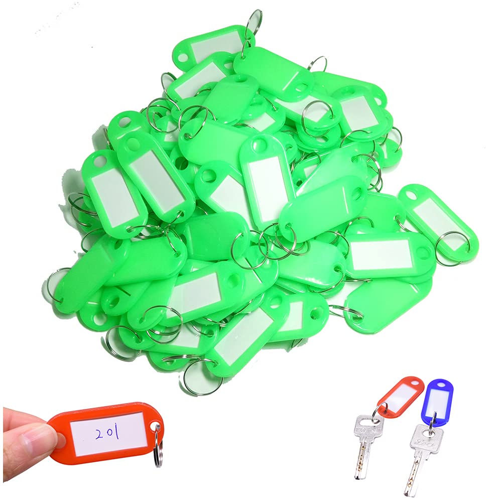 Key Tags Plastic Key Tags Key ID Tags Key Labels Tags with Split Rings for Baggage Key Chains Key Rings(50pcs Green)