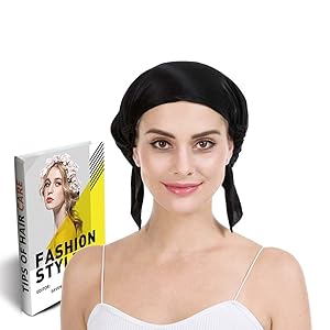 Savena 100% Mulberry Silk Night Sleeping Cap X-Large Size for Thick and Long Hair Bonnet Hat Smooth Soft Many Colors, Hair Care Ebook Included (Black)