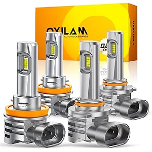 OXILAM H11/H9/H8 and 9005/HB3 Light Bulbs Combo, 58,000LM Wider Driving Vision, 1:1 Design 9005 H11 ...