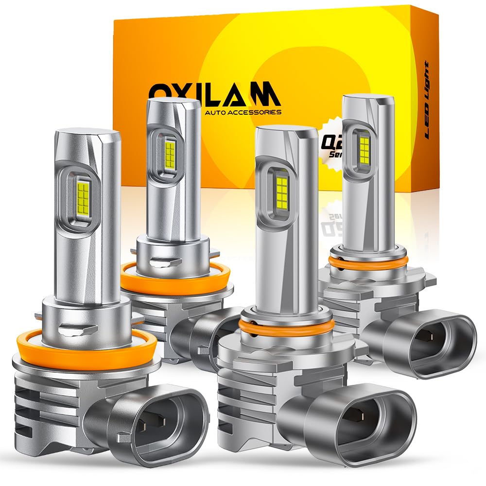 OXILAM H11 9005 Light Bulbs Combo, 320000lm 800% Brighter 6500K Cool White Light, 1:1 Size H11/H9/H8 9005/HB3 Fog DRL Light Halogen Replacement, Pack of 4 Image