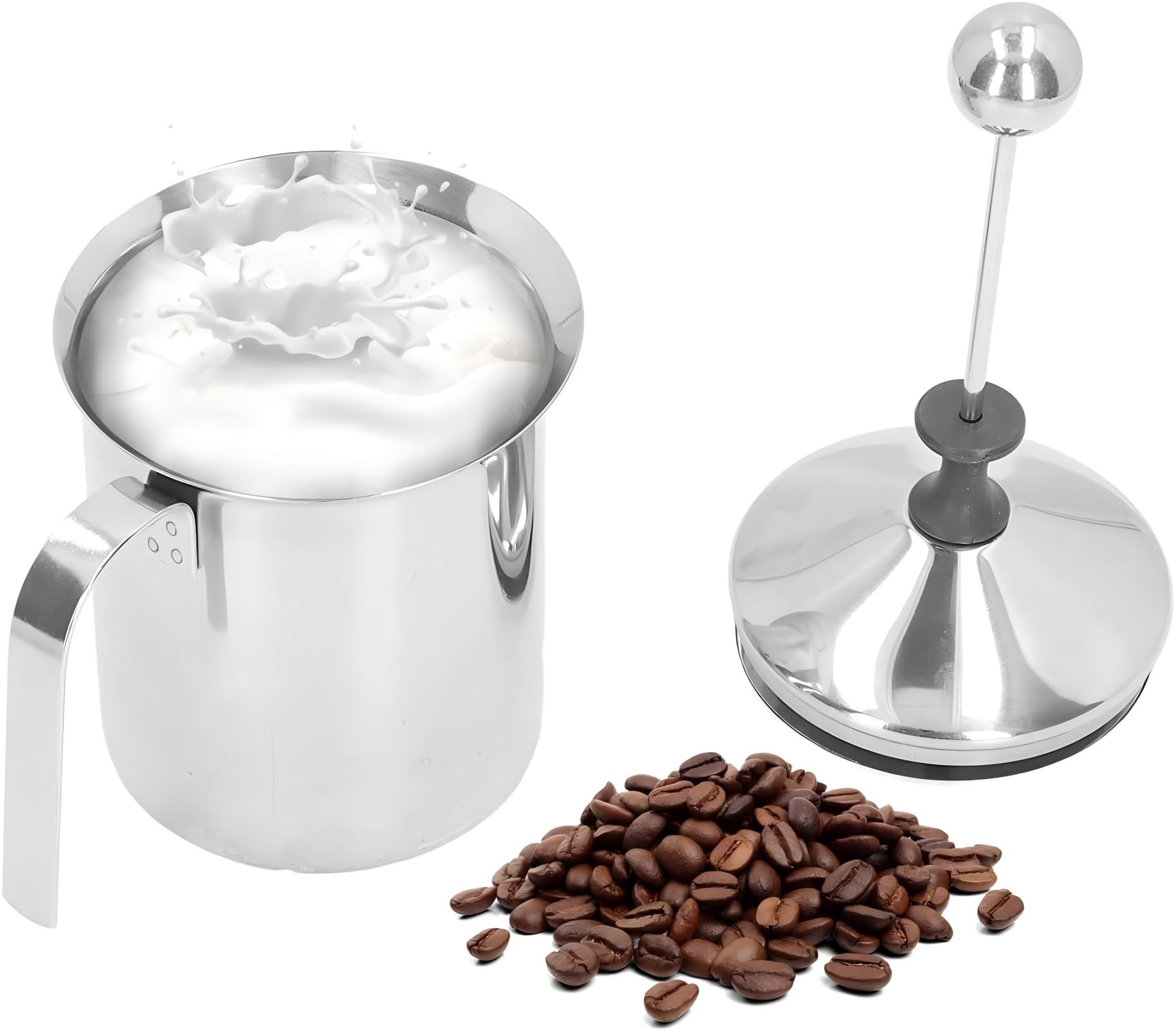 Milk Frother Pitcher, 800ML Stainless Steel Manual Milk Frother Double Layer Cupfrother Cup for Milk Frothers Latte Art