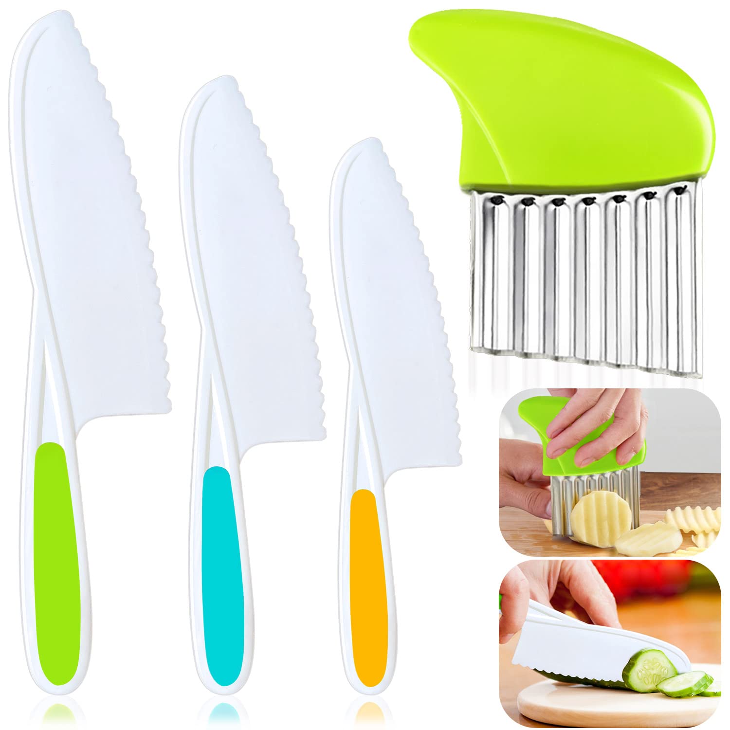 Photo 1 of *MISSING 2* TAORISH 2 Pcs Kids Knife Set, Kids Kitchen Knife with Crinkle Cutter, Serrated Edges Plastic Toddler Chef Knife for Real Cooking & Cutting Fruit Bread