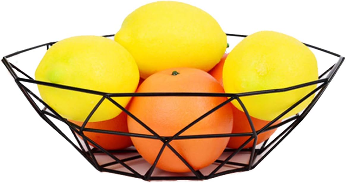 GOLDCHEE Creative Black Iron Fruit Bowl Countertop Storage Basket Dish Fruit Vegetables Storage Basket for Kitchen Countertop (B)