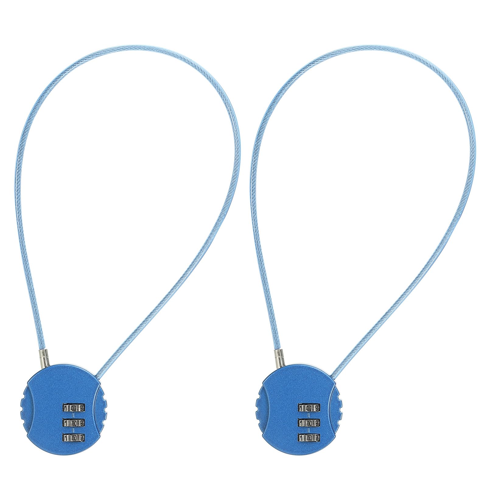 PATIKIL 2 Pack 3 Digit Combination Lock,Round Helmet Padlock Cable Lock Gym Locker Lock with 0.98Ft Flexible Security Steel Lock Wire for Bike Locker Travel Luggage, Blue