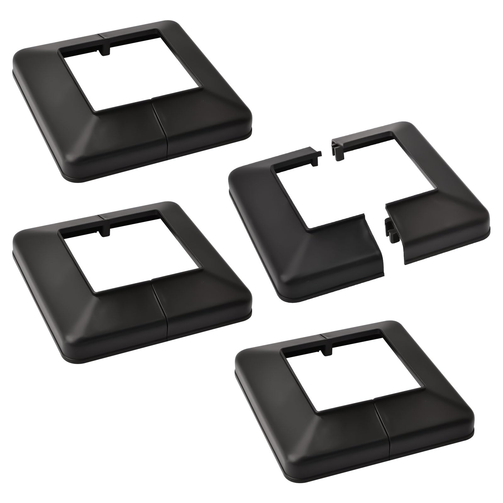 UFURMATE Post Base Cover, 4Pcs 4x4in (Actual 4x4in) Plastic Post Base Cover Plates Decorative Split Post Skirt Cover Square Railing Base Cover for Stair Handrail Fence(Black) — image 1