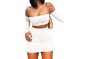 MSLG Women's Summer Two-Piece Skirt Sets Sexy Off Shoulders Top Y2K Going Out Short T-Shirt Sets Mini Dress Outfits D293