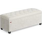 SONGMICS Velvet Storage Ottoman Bench, Foot Rest with Legs, 15.7 x 43 x 15.7 Inches, End of Bed Bench, Storage Chest, Load up to 660 lb, for Living Room, Bedroom, Entryway, Cream White ULSF089W01