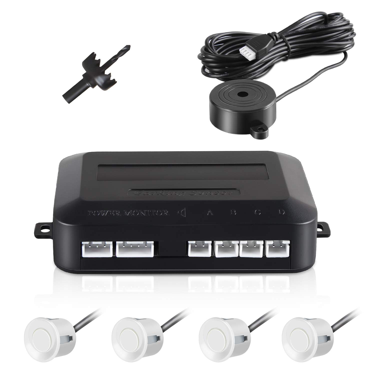 Parking Sensor Aolead Car Reversing Sensors Backup Radar System Buzzer Alarm with 4 Back Sensors - White