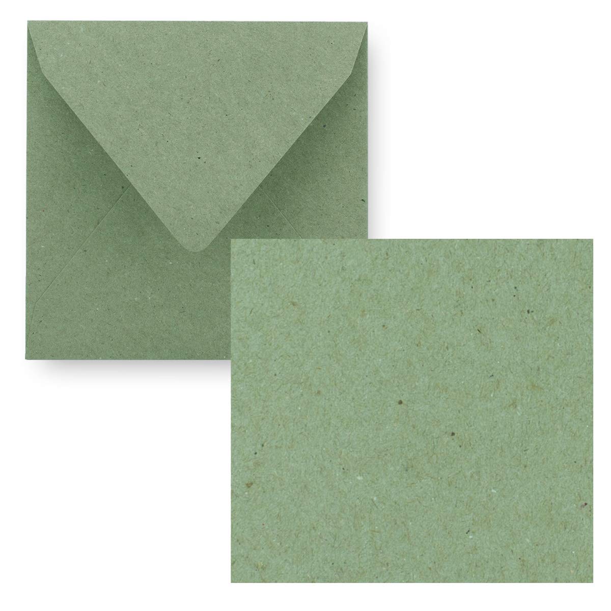 Square single card set - 15 x 15 cm - with envelopes - kraft paper green - 25 pieces - for greeting cards & more