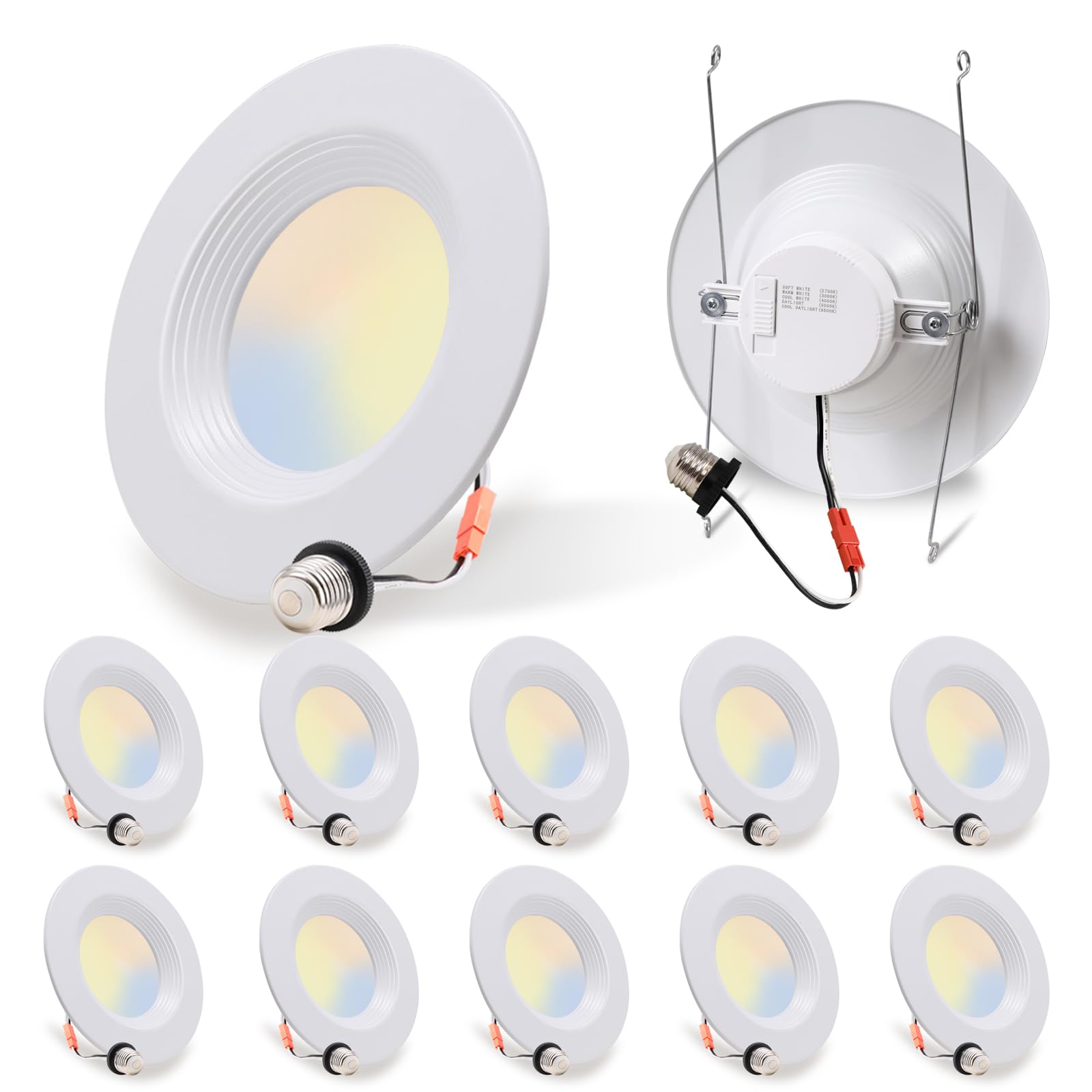 Photo 1 of 12 Pack 5/6 Inch 5CCT LED Recessed Downlight, Can Lights with Baffle Trim, Wet Rated, E26 Base, 10.5W=85W, CRI 90, Dimmable, Simple Retrofit Installation, Energy Star & ETL Listed