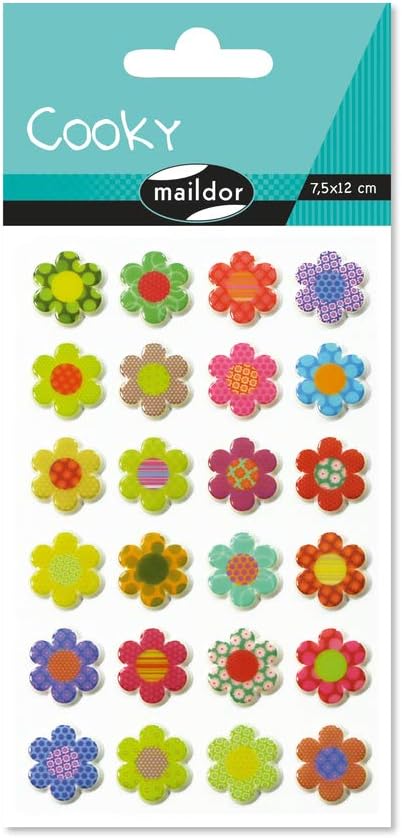 Maildor CY021O, Cooky 3D STICKERS, 1 sheet 12x8 cm, 24 stickers, FLOWER PEARLS THEME, Children's Arts and Crafts Accessories