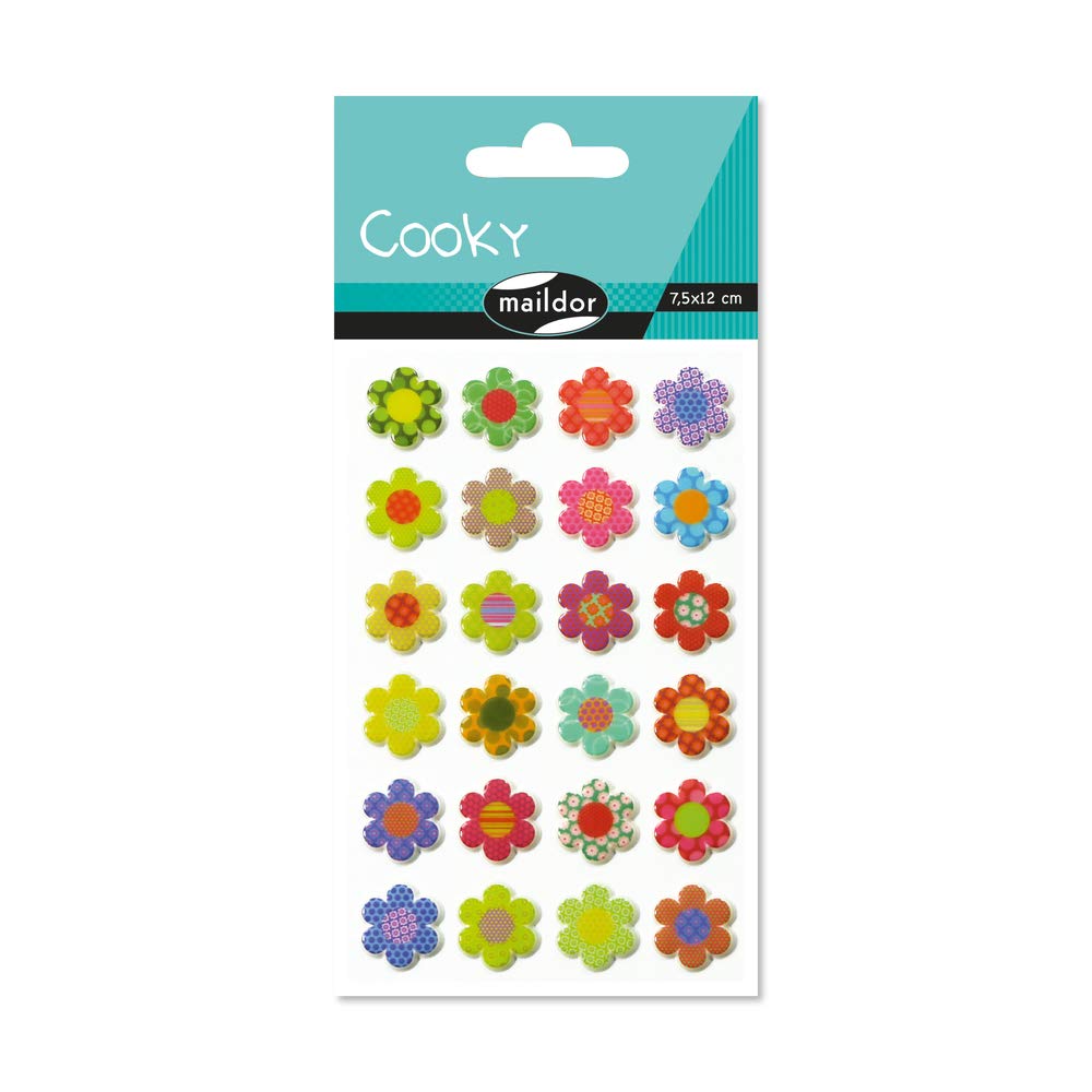 Maildor CY021O - Cooky 3D STICKERS - 1 sheet 12x8 cm - 24 stickers - FLOWER PEARLS THEME - Children's Arts and Crafts Accessories - Creative and Leisure