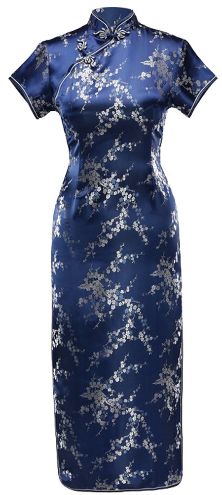 Photo 1 of 7Fairy Women's VTG Navy Blue Floral Long Chinese Prom Dress Cheongsam Size 4 US