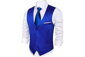 Barry.Wang Vest for Men Business/Leisure Dress Suit Vests V-neck 2 Pockets Wedding Party Tuxedo Satin Waistcoat