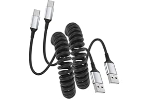 Coiled USB C Cable for Car, 2 Pack for Car CarPlay Cord, USB A to Type C Charge Cable with Fast Charging, Retractable USBC Co