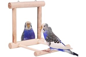 LEMENGTREE Bird Mirror, Bird Swing Parrot Cage Toys Swing Hanging Play with Mirror for Small Birds Greys Parakeet Cockatoo Cockatiel Conure Lovebirds Canaries Little Macaw African Parrot (1pc)