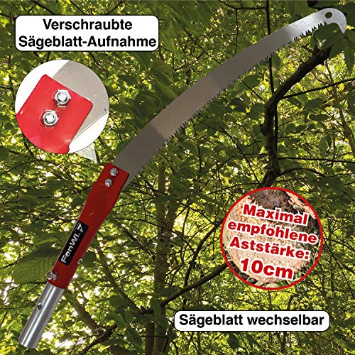 FenWi 4m Teleskop Baumsäge mit gebogener Haken Astsäge und 410cm Aluminium Teleskopstange als Hochentaster mit Teleskopstiel I bis max. 6m Höhe sägen mit der Teleskopsäge – Bild 4
