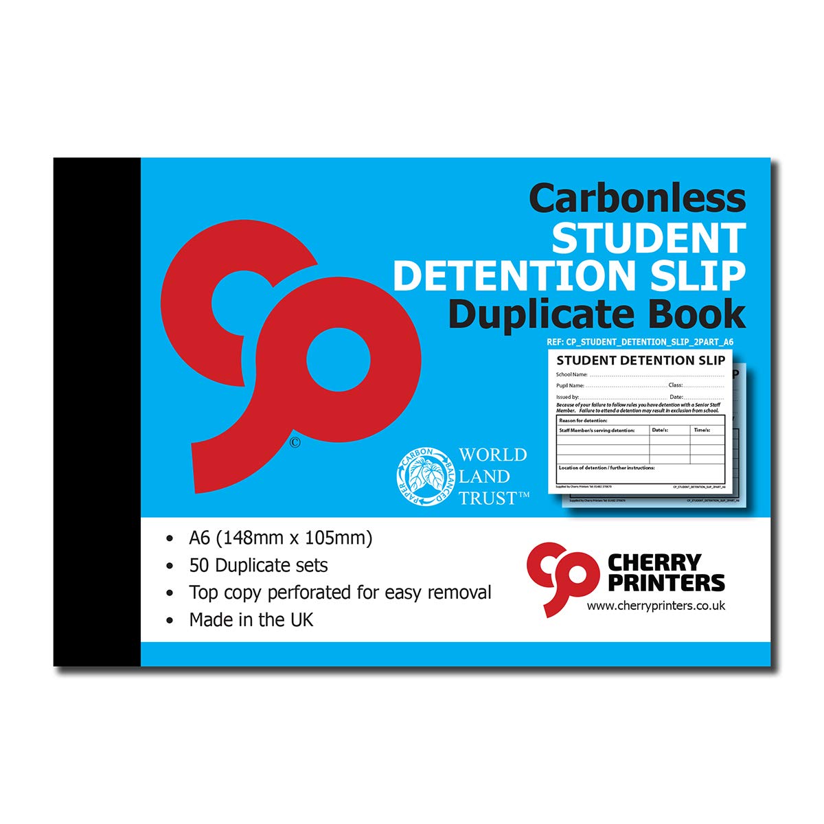 Cherry Printers Carbonless NCR Student Detention Slip Duplicate Book A6 50 sets