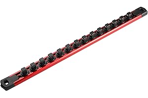 Aloanes 3/8-Inch Drive Aluminum Socket Organizer, Heavy Duty Socket Holder Tool Box Organizer, Aluminum Alloy Socket Rail Holder Socket Kit x 14 Clips (Red)