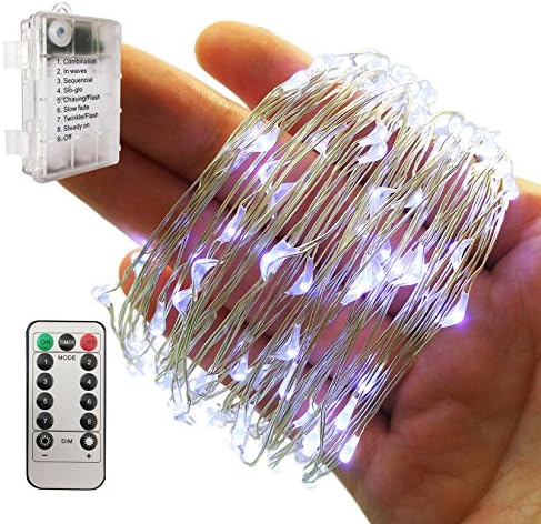 illumiForce LED Starry String Lights, Battery Operated Fairy Lights, 32.8ft 100LEDs, 8 Light Modes with Remote Control, Decorations for Patio Birthday Party Christmas Home Decor, Pure White, Outdoor