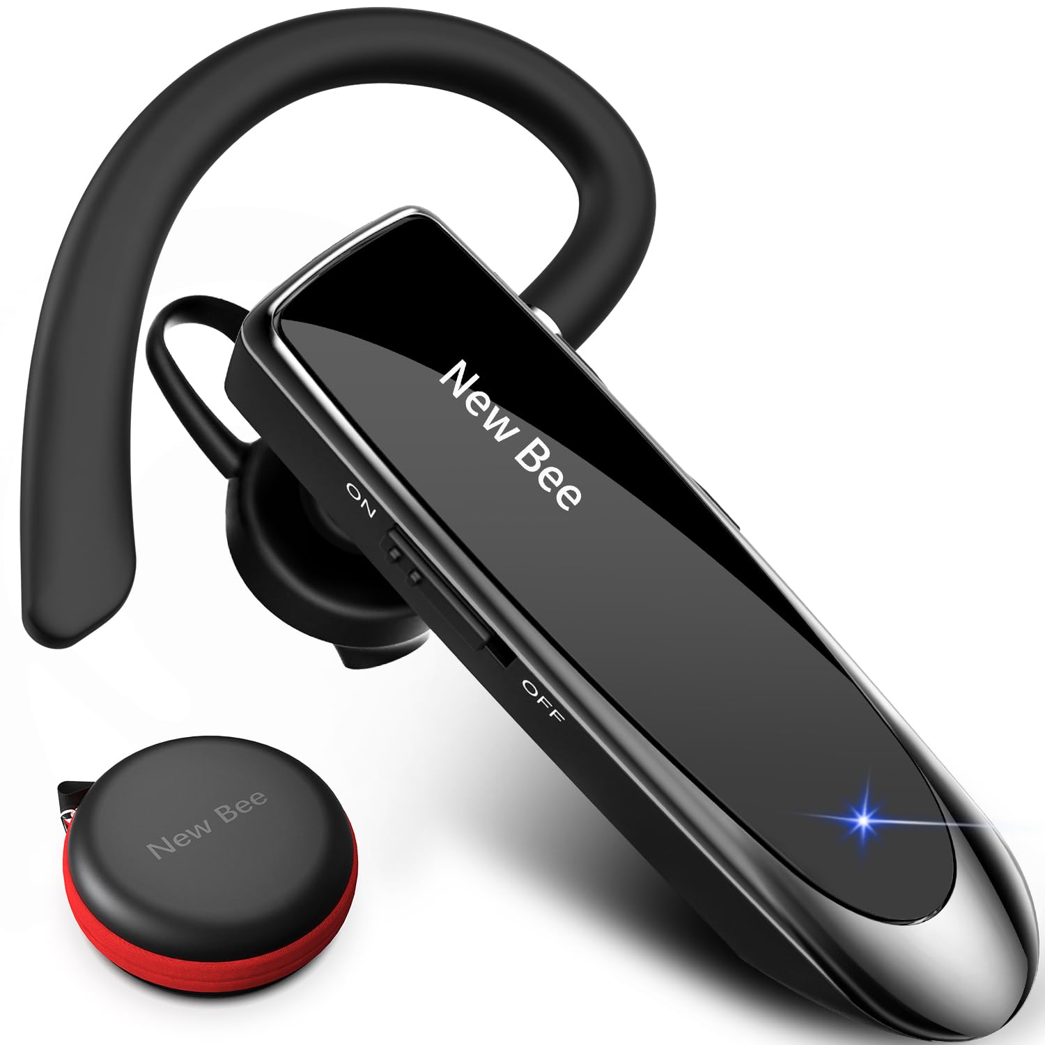 New Bee Handsfree Bluetooth Earpiece, Wireless Bluetooth Headset with Microphone 60 Days Standby Headphones with Microphone for iPhone, Samsung, HTC, LG, Sony, PC (Black)