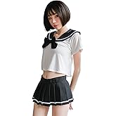 YOMORIO Women Outfit Lingerie Sexy Japanese Sailor Anime Cosplay with Pleated Skirt (Black)