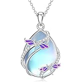 TOAKOT Dragonfly Necklaces for Women 925 Sterling Silver Teardrop Moonstone Pendant Necklace Dragonfly Jewelry Birthday Gifts for Women Daughter Mother
