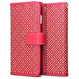 iPhone 6S Plus Case, Terrapin [Red] [Etched Floral Pattern] Textured PU Leather Wallet Case with Card Slots ID Window Cash Compartment and Detachable Wrist Strap Case for iPhone 6 Plus / 6S Plus - Red