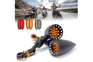 DREAMIZER Motorcycle Bullet Turn Signals Light LED Aluminium Alloy Indicator lamp for Cafe Racer Bobber Shadow 750 CX500 - Black Housing Amber Light