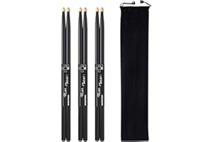 lyumengg Drum Sticks, 5A Drumsticks Black Hickory Wood Drumsticks With Storage Bag, 3 Pairs