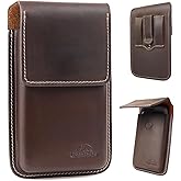 Topstache Leather Phone Holster for iPhone 17/16/15/14/13/12 - Leather Pouch with Belt Clip Phone Holster Belt Case for Galaxy S25/S24/S23/S22 - Universal Smartphone Sheath, L,Darkbrown