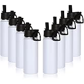 Volhoply 18oz Insulated Water Bottle Bulk 8 Pack,Kids Stainless Steel Water Bottles with Straw Lid,Double Wall Vacuum Reusable Metal Bottle,Wide Mouth Sports Flask For Cold Drink(White,8 Set)