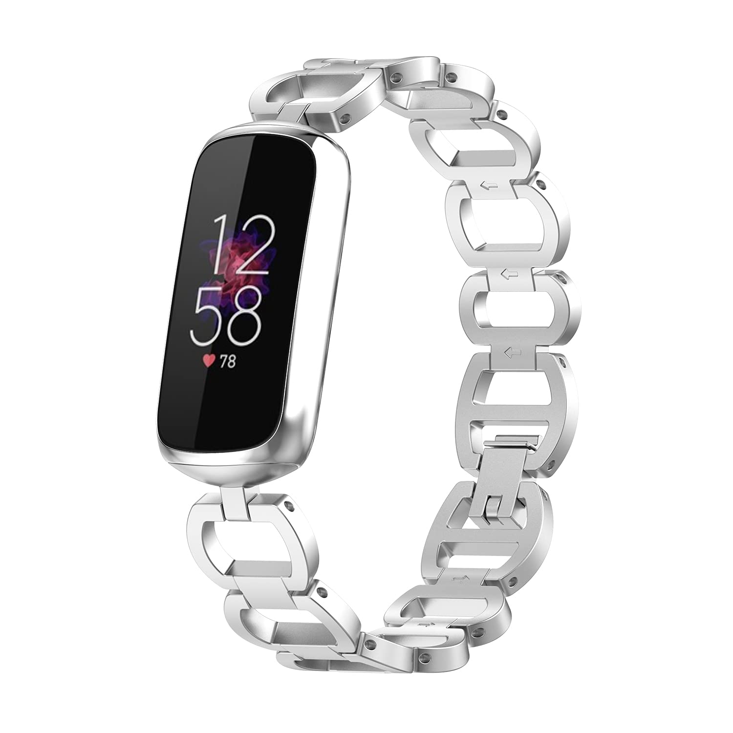 Chofit Straps Compatible with Fitbit Luxe Strap, Classic Metal Stainless Steel Wristband Arm Bands Chain Bracelet Replacement for Luxe Activity Tracker (Silver)