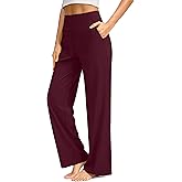 Soothfeel Wide Leg Pants for Women Petite/Regular/Tall High Waist Stretch Yoga Work Dress Lounge Sweatpants with Pockets 28"(Wine, Large)