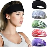 Beister Sports Headbands for Men & Women (5 Pack), Moisture Wicking Sweatbands, Elastic Non Slip Sweat Bands, Athletic Workout Fashion Wide Hair Bands for Running, Cycling, Basketball, Yoga