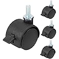 suiwotin 4pcs 1 Inch Swivel Caster Wheels, M6 Threaded Stem Caster Wheels with Brake, Heavy Duty Casters, Black Nylon Wheel Replacement for Furniture, Table, Cabinet, Shelf