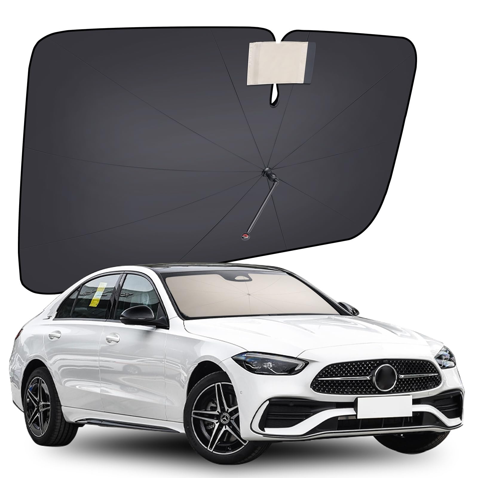 Photo 1 of Coverado 2025 Windshield Sun Shade, UPF80+ Sunshade for Car Windshield Blocks Heat & UV Rays, Thickened Vinyl Coating Keep Cool Protect Interior, M 57”x32” for Sedans/SUVs