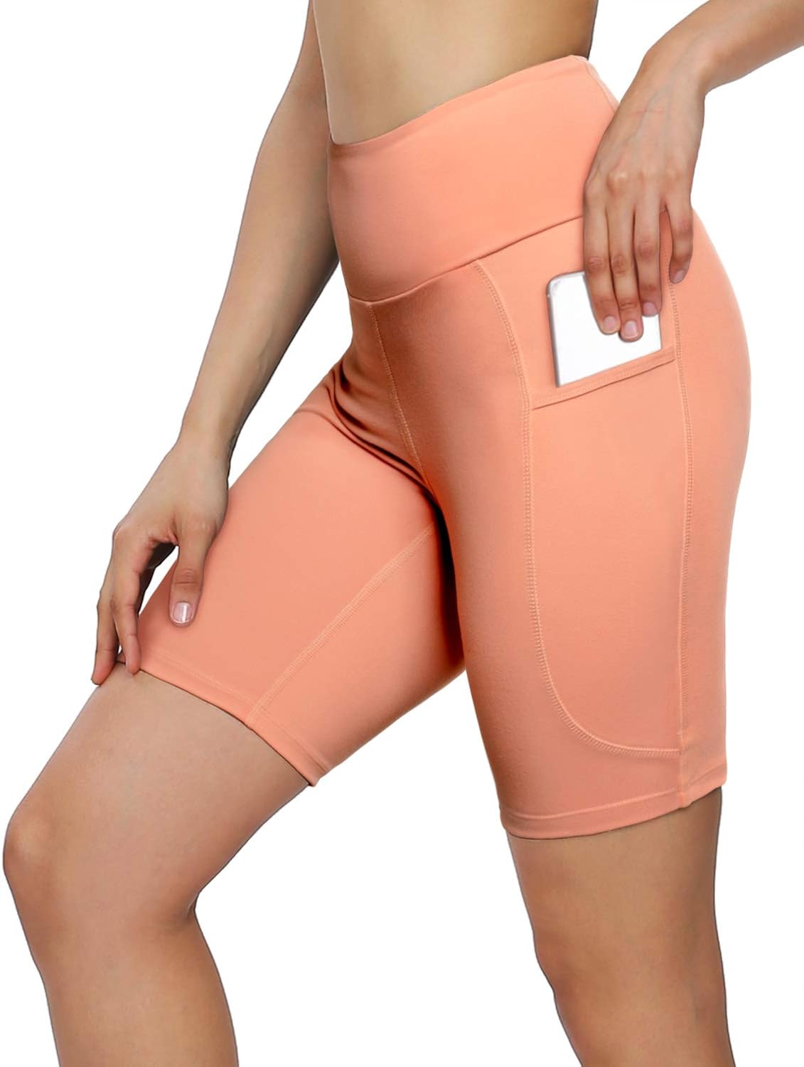 MOVE BEYOND Buttery Soft Women's 8'' High Waist Workout Yoga Shorts with Side Pockets Non See-Through Running Athletic Shorts: Clothing