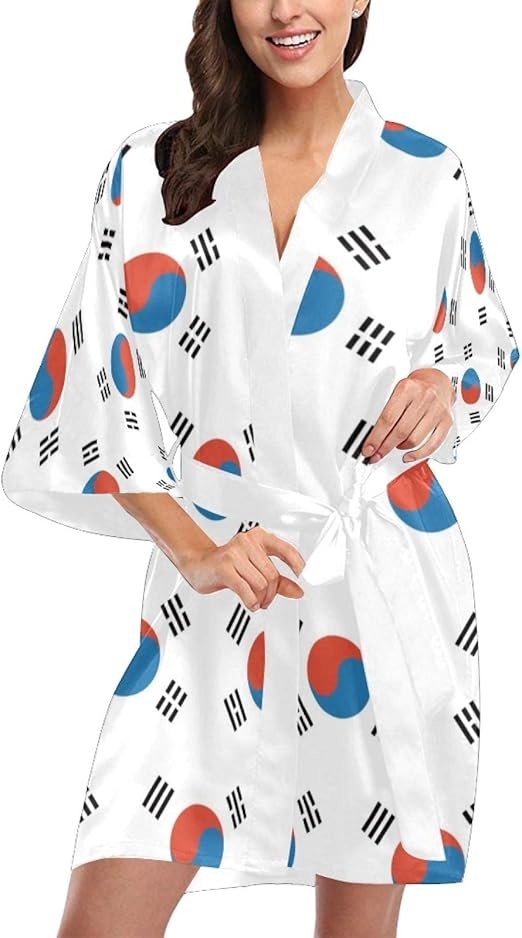 Korea South Flag Women's Short Kimono Robe Bath Robe Sleepwear Amazon
