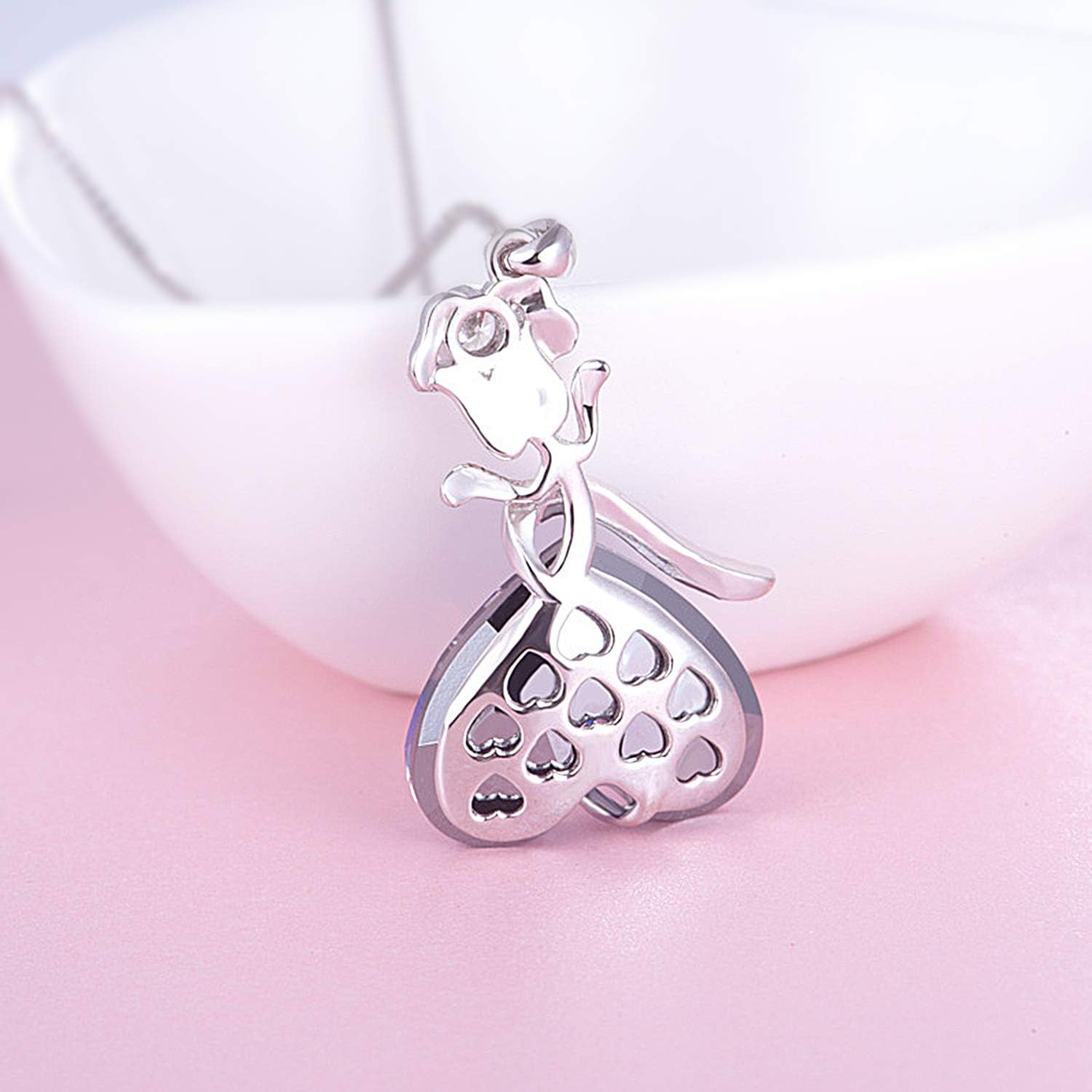 praymos Blue Crystal Pendant Heart Necklace for Women Anniversary Jewelry for Her - Image 5