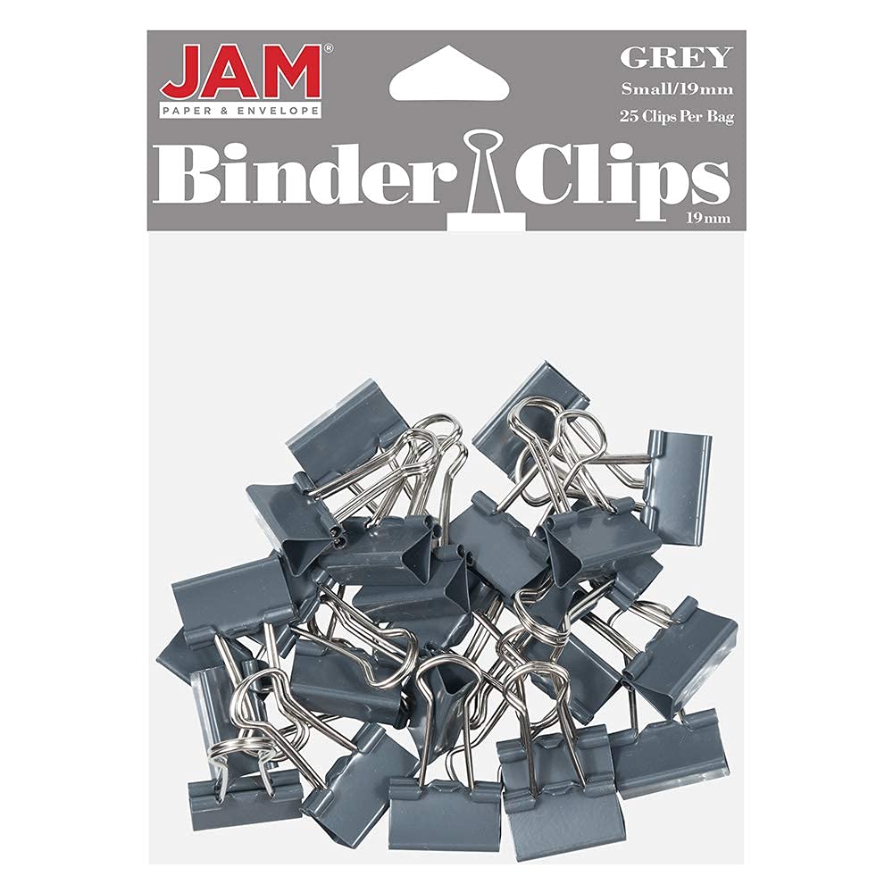 JAM PAPER Colourful Binder Clips - Small - 19 mm - Grey Binderclips - 25/Pack