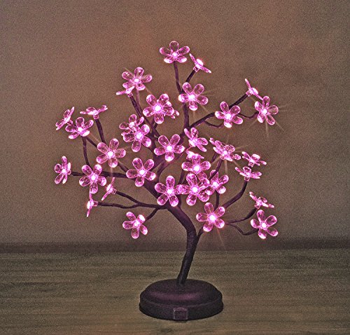 Lightshare 18-inch Crystal Flower LED Bonsai Tree, Pink Light, 36 LED Lights, Battery Powered or DC adapter(not included), Built-in timer