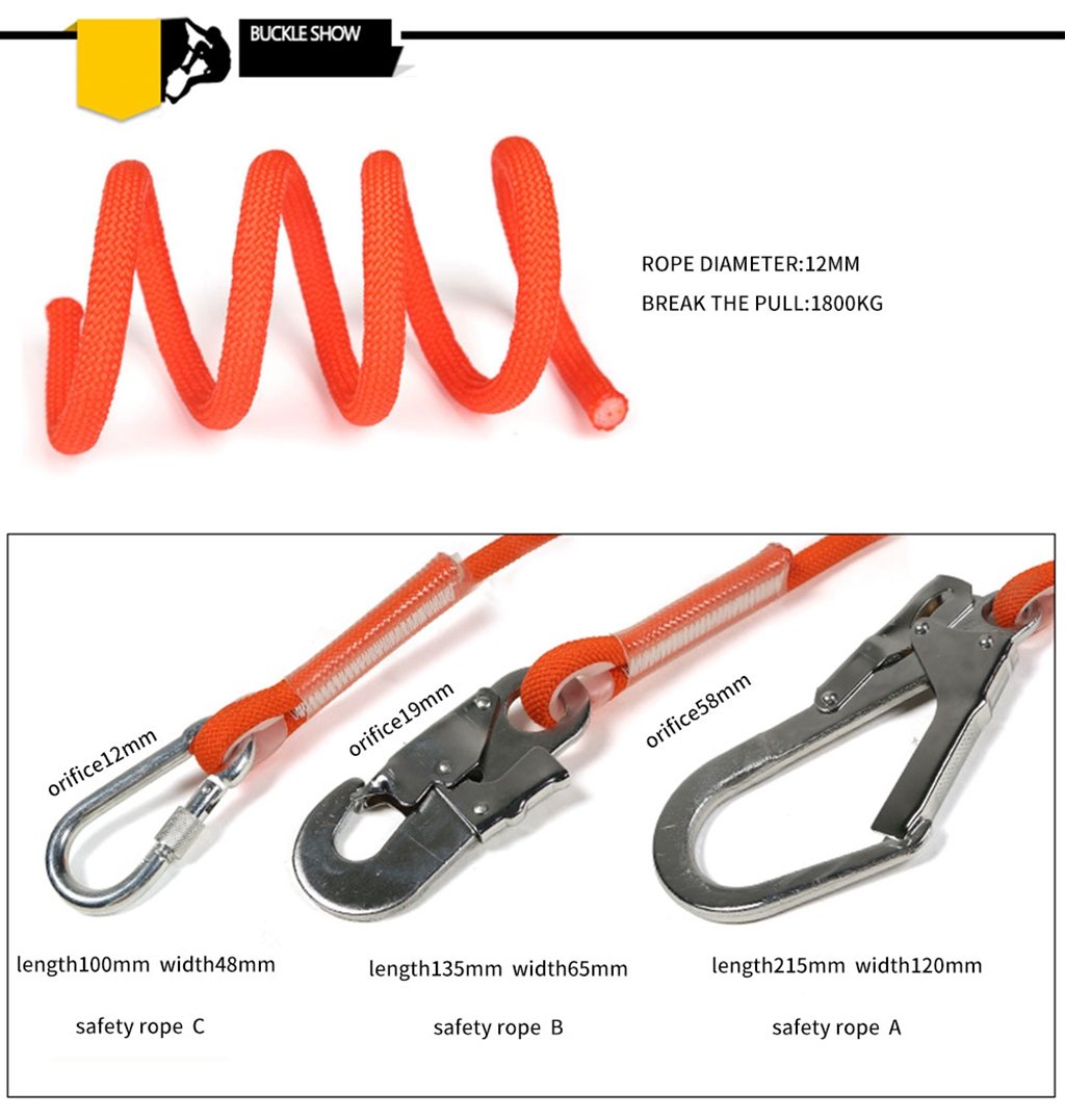 Safety Lanyard Professional Protective Safety Belt Nylon Sling Belt Climbing Harness Belt Lanyard With Hook High Strength Wearable Anti Fall Off(Type C,1.6Meter) - Image 4