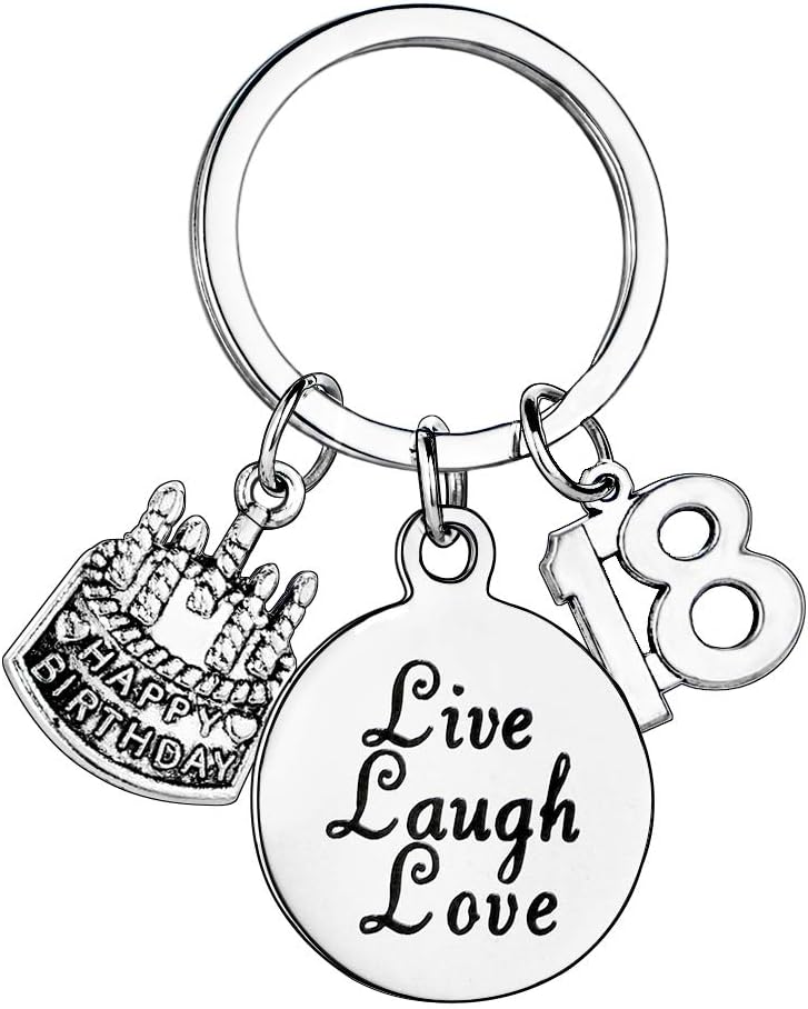 MADHAHEFU Birthday Gifts Live Laugh Love Birthday Keychains for Women Girls Inspirational Gifts for Friends Female (18th Birthday)