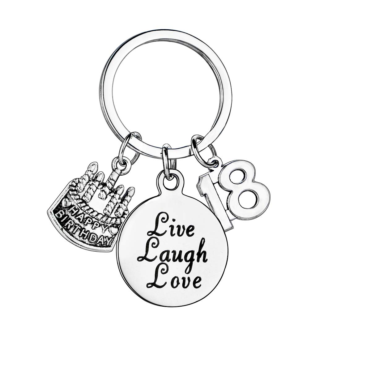 MADHAHEFU Birthday Gifts Live Laugh Love Birthday Keychains for Women Girls Inspirational Gifts for Friends Female (18th Birthday)