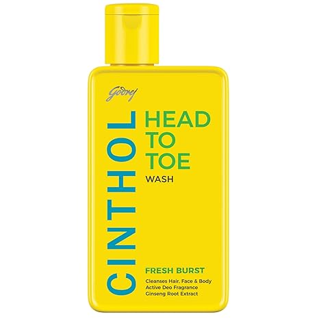 Cinthol Head to Toe, 3-in-1 Wash (Shampoo, Face and Body) - FRESH BURST, 190ml