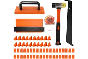CNQLIS Laminate Flooring Tools, 65 Pieces lvp Installation kit with 60 Spacers (1/4" & 1/2"), Tapping Block, Pull Bar, Contour Gauge, Mallet & Tape for Pro Tools for DIY & Contractors