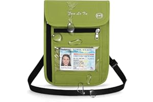 ROOSALANCE Neck Pouch Passport Holder with RFID Waterproof Multifunctional Document Organizer Visual Window Design Travel Wallet for Men and Women Green