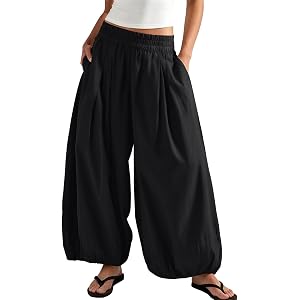 Wide Leg Pants Women Palazzo Barrel High Waisted Balloon Pant with Pockets Summer Casual Beach Boho Baggy Trousers